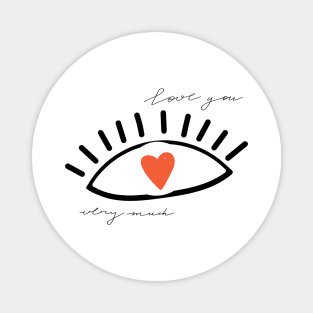 Pattern of eyes in love with heart and lettering. Valentine's day. Magnet